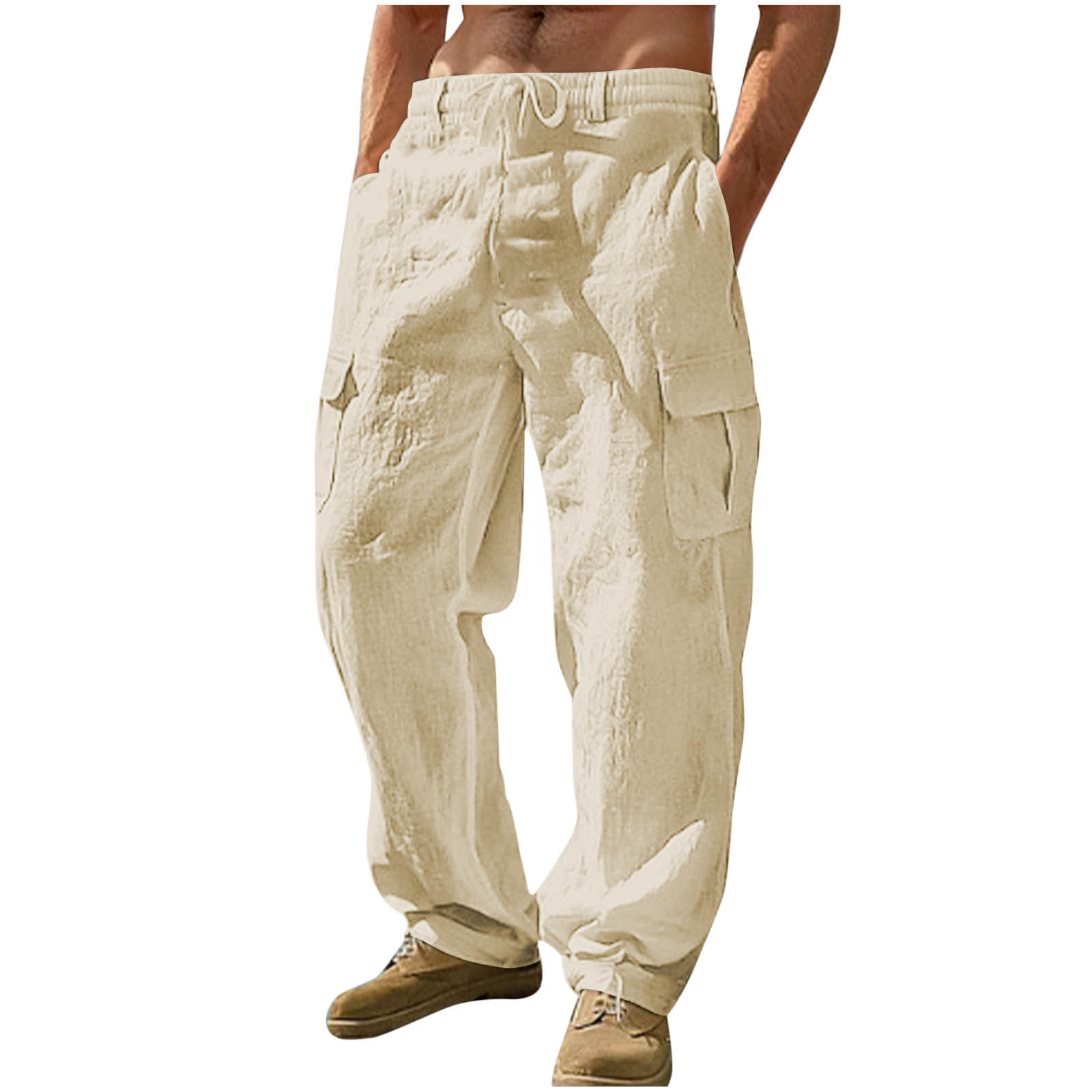 Lovzfmll Men's Travel Pants, Linen Casual Cargo Trousers with